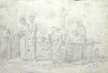 Raffaello Sorbi (Firenze, 1844 - 1931) SCENA ROMANA Matita su carta, cm....