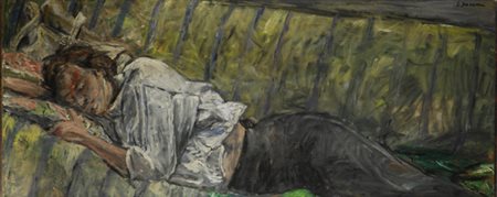 Enzo Faraoni (S. Stefano Magra, 1920) RAGAZZO DORMIENTE Olio su tavola, cm....