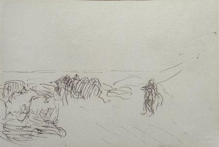 Plinio Nomellini (Livorno, 1866 - Firenze, 1943) PAESAGGIO CON FIGURA E...