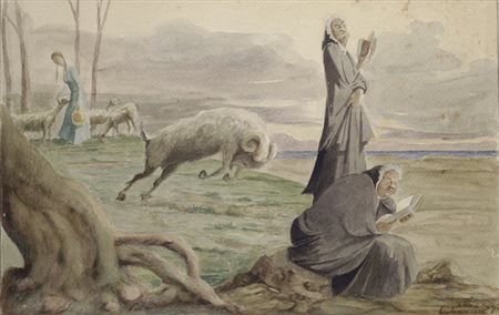 Lando Landozzi (Livorno, 1887 - 1959) LA CARICA, 1971 Acquerello su carta,...