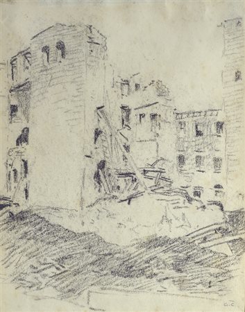 Galileo Chini (Firenze, 1873 - 1956) LE ROVINE A FIRENZE Carboncino su carta,...