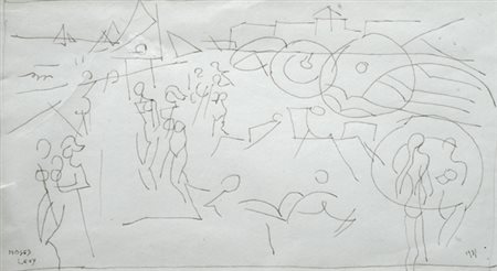 Moses Levy (Tunisi, 1885 - Viareggio, 1968) SULLA SPIAGGIA, 1933 China su...