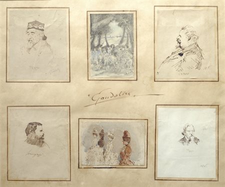 Anonimo del XIX sec. QUATTRO CARICATURE E DUE STUDI PER COMPOSIZIONI China;...