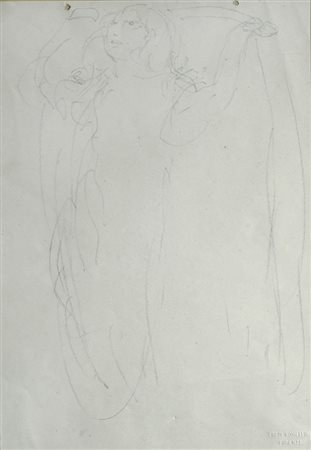 Plinio Nomellini (Livorno, 1866 - Firenze, 1943) FIGURA DI DONNA CON MANTELLO...