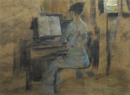 Silvio Bicchi (Montopoli, 1874 - 1948) LA PIANISTA, 1916 Carboncini su carta,...