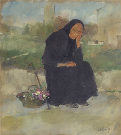 Silvio Bicchi (Montopoli, 1874 - 1948) FIGURA SEDUTA Pastello ad olio su...