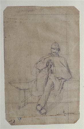 Luigi Serena (Treviso, 1855 - 1911) STUDIO PER UFFICIALE Matita su carta, cm....