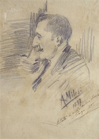 Alessandro Milesi (1856 - 1945) RITRATTO DEL MAESTRO ANTONIO SCARPA, 1897...