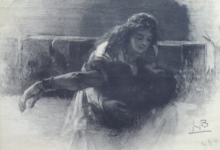 Lionello Balestrieri (Cetona, 1872 - 1958) BACIO Carboncino su carta, cm....