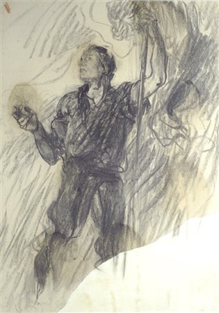 Plinio Nomellini (Livorno, 1866 - Firenze, 1943) FIGURA VIRILE Carboncino su...