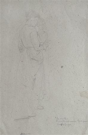 Egisto Ferroni (Lastra a Signa, 1835 - 1912) LA VISITA Matita su carta, cm....