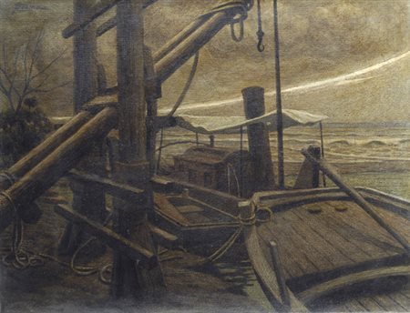 Giovan Battista Crema (Ferrara, 1883 - Roma, 964) BARCHE ALL’ORMEGGIO Tecnica...