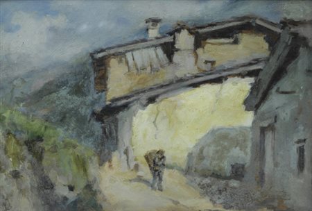 Raffaello Locatelli (Bergamo, 1915) CAMPAGNA CON FIGURE Olio su tavola, cm....