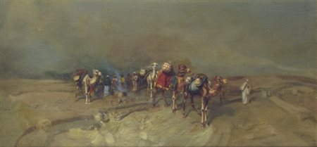 Tito Pellicciotti (Balisciano, 1871 - 1950) LA CAROVANA Olio su tela, cm....