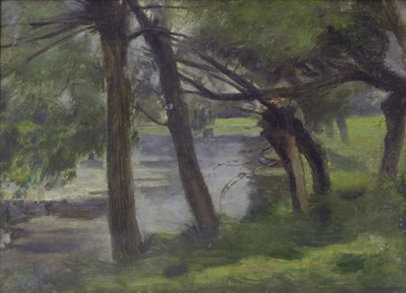 Alberto Pisa (Ferrara, 1864 - Firenze, 1903) PAESAGGIO Olio su tela riportata...