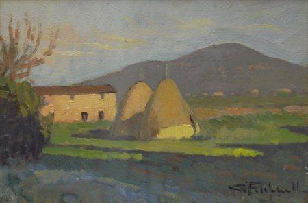 Cafiero Filippelli (Livorno, 1889 - 1973) CASCINALE TOSCANO Olio su...