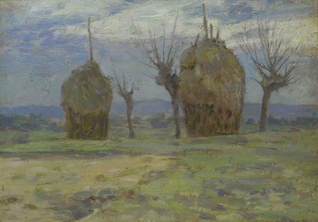 Gino Romiti (Livorno, 1881 - 1967) I COVONI, 1913 Olio su cartone, cm....