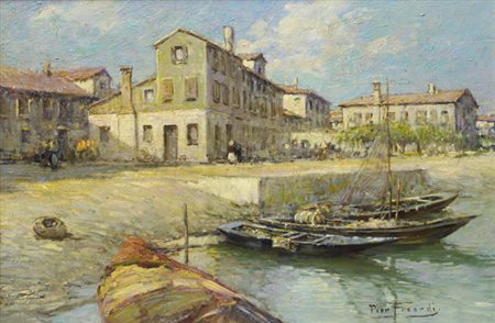 Piero Focardi (1889 - 1945) LAGUNA VENETA Olio su tavola, cm. 24x35 Firma in...