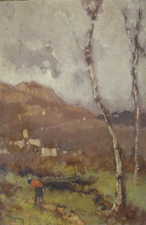 Eugenio Gignous (Milano, 1850 - 1906) IN CAMPAGNA Olio su faesite, cm....