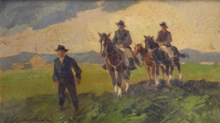 Carlo Domenici (Livorno, 1898 - 1981) BUTTERI Olio su compensato, cm. 21,5x36...