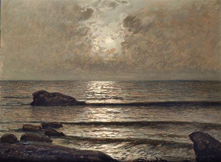 Gino Romiti (Livorno, 1881 - 1967) TRAMONTO SUL MARE Olio su faesite, cm....