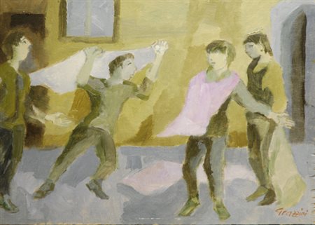 Renzo Grazzini (Firenze, 1912 - 1989) FIGURE Olio su tavola, cm. 25x35 Firma...