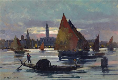 Renato Natali (Livorno, 1883 - 1979) LAGUNA VENEZIANA Olio su faesite, cm...