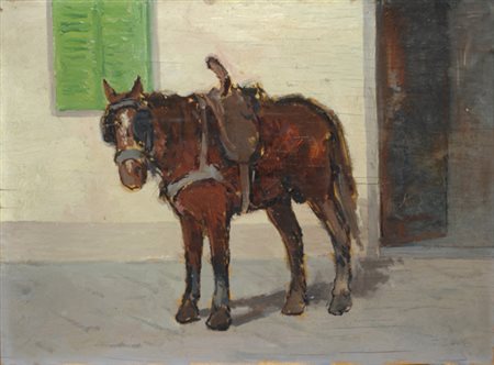 Giovanni Bartolena (Livorno, 1866 - 1942) CAVALLO Olio su tavola, cm....