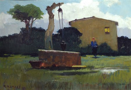 Renato Natali (Livorno, 1883 - 1979) POZZO, ANNI ‘40 Olio su compensato, cm....