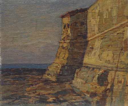 Gino Romiti (Livorno, 1881 - 1967) IL LAZZERETTO, 1925 Olio su tavoletta, cm....