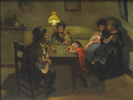 Cafiero Filippelli (Livorno, 1889 - 1973) IL CONCERTINO SERALE Olio su...