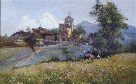 Rutilio Muti (Vicchio di Mugello, 1904 - 1995) PAESAGGIO CON CASE Olio su...