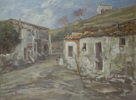 Francesco Sartorelli (Cornuda, 1856 - Udine, 1939) CASOLARI E FIGURE Olio su...