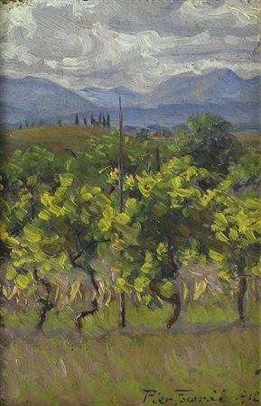 Piero Focardi (1889 - 1945) VIGNETO, 1912 Olio su cartone, cm. 11x16 Firma e...