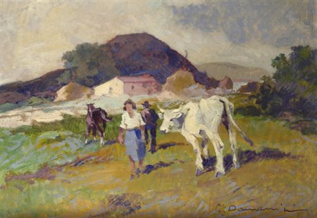Carlo Domenici (Livorno, 1898 - 1981) PAESAGGIO RUSTICO Olio su faesite, cm....