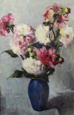 Corrado Michelozzi (Livorno, 1883 - 1965) DALIE Olio su compensato, cm. 60x40...