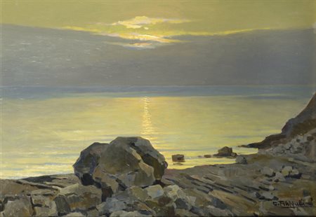 Cafiero Filippelli (Livorno, 1889 - 1973) MARE AL TRAMONTO Olio su...