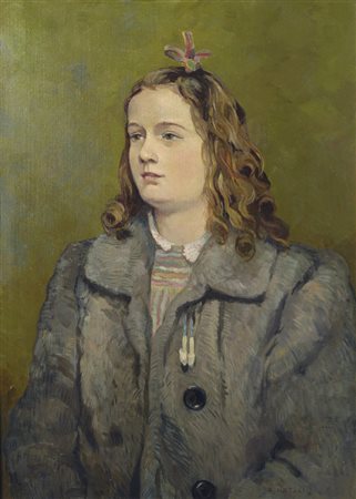 Renato Natali (Livorno, 1883 - 1979) RITRATTO DI BAMBINA Olio su tela, cm....