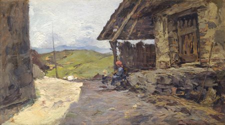 Ferruccio Rontini (Firenze, 1893 - Livorno, 1964) NELL’AIA, 1928 Olio su...