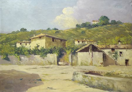Silvio Poma (Trescore Balneario, 1841 - Turate, 1932) PAESE Olio su tela, cm....