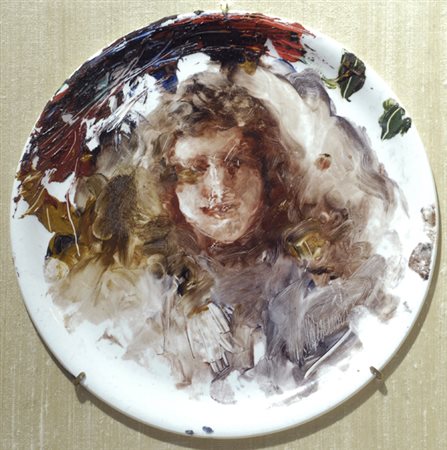 Andrea Mancini (Firenze, 1958) VOLTO Olio su piatto di ceramica bianca S.C....