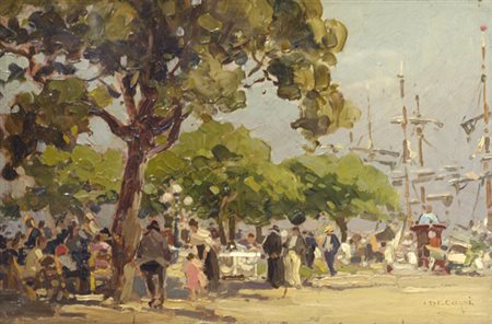 Nicolas De Corsi (Odessa, 1882 - Napoli, 1956) SCAMPAGNATA Olio su cartone,...