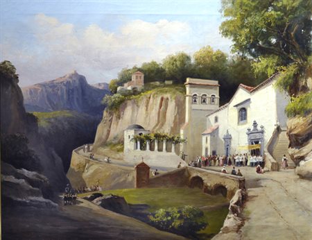 Salvatore Fergola (Napoli, 1799 - 1874) CAVA DEI TIRRENI Olio su tela, cm....