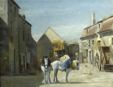 Francesco Paolo Palizzi (Vasto, 1825 - Napoli, 1871) CORTILE Olio su tela,...