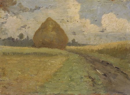 Federico Rossano (Napoli, 1835 - 1912) PAGLIAIO Olio su tavola, cm. 12x16