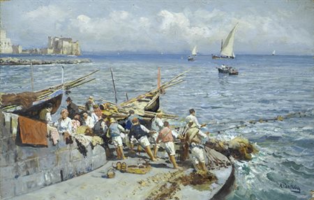 Attilio Pratella (Lugo di Romagna, 1856 - Napoli, 1949) PESCATORI A NAPOLI...