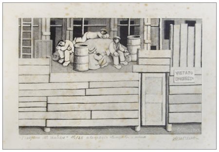 ALBERICO MORENA Gubbio 1926 L’ingresso nel cantiere 1973 Xilografia stampata...