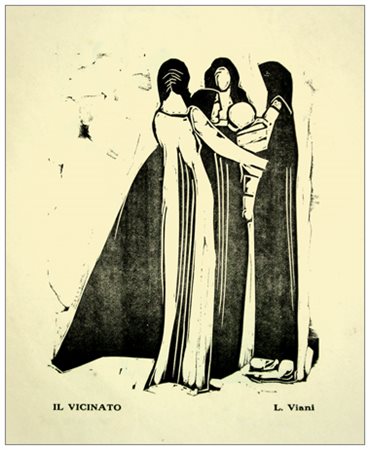 LORENZO VIANI Viareggio 1882 – Ostia 1936 Il vicinato Xilografia. Firma...