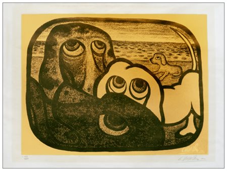 GIUSEPPE VIVIANI Agnano Pisano 1898 – Pisa 1965 Cani gialli 1960 Litografia a...