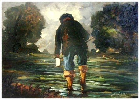 DOMENICO SELOSKI Napoli 1924 – Livorno 1981 Senza titolo Olio su faesite 35 x...